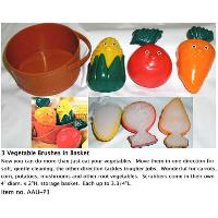 3 Vegetable Brushes in Basket