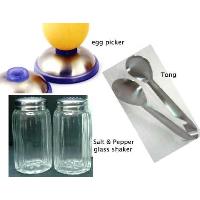 Egg Picker, Tong, Salt & Pepper Glass Shaker